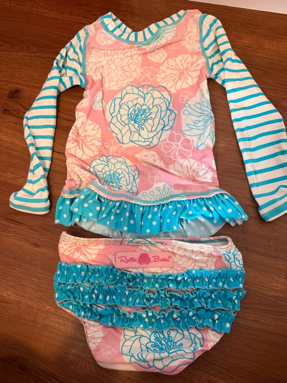 Ruffle Floral Pink & Turquoise Kids Swim Set